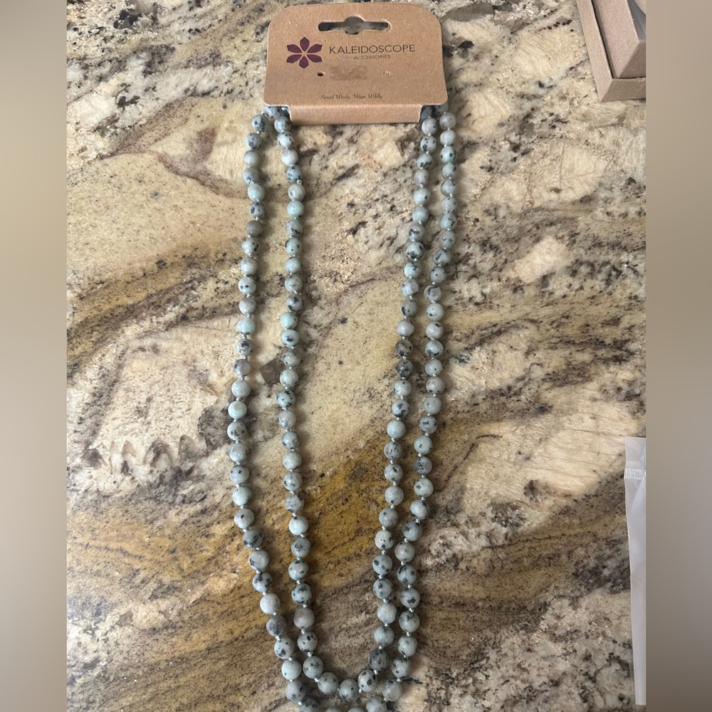 Kaleidoscope Beaded Grey-Green Gemstone Necklace